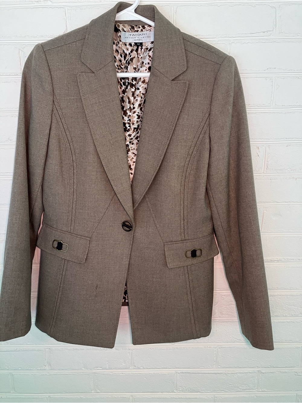 Tahari ASL Women's Taupe Tailored Blazer with Notch Lapel